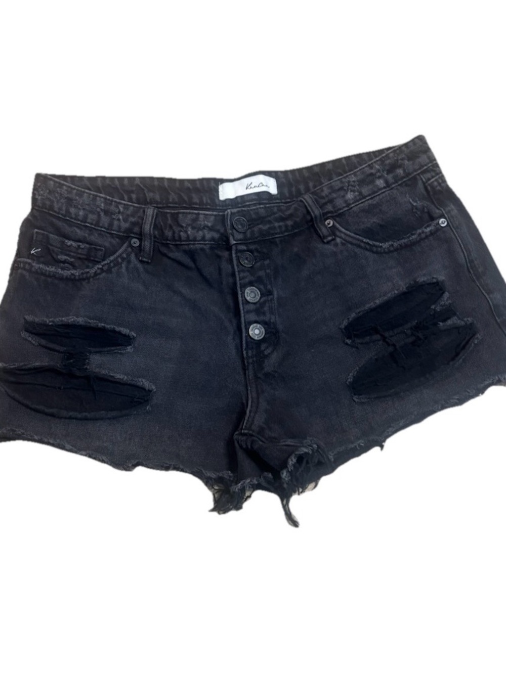 KanCan Women’s Black Denim Cutoff Shorts Size 29 High Rise Button Fly Festival